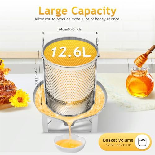 Manual Honey Extractor with Ergonomic Handle, Stainless Steel Fruit & Vegetable Press for Home Juice Making & Beekeeping