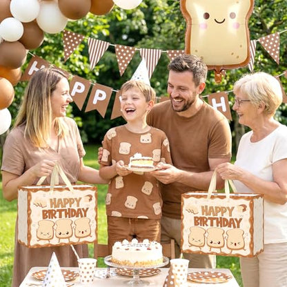 귀여운 빵 생일 선물 가방 만화 토스트 베이커리 테마 생일 포장지 선물 가방 인사말 카드 포함 어린이 성인 베이커리 Bday 베이비 샤워 파티 선물 교실 학교 졸업 장식 - color: 토스트 브레드