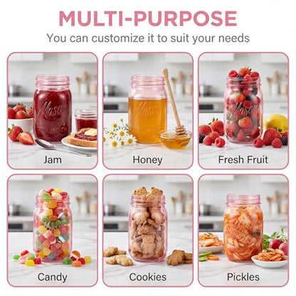SUT Wide Mouth Mason Jars 32 oz,9 Pack Quart Mason Jars With Airtight lids and Bands,Pink Canning Jars 32 oz for Preserving,Meal Prep,Overnight Oats,Fermenting, Pickling - color: Pink