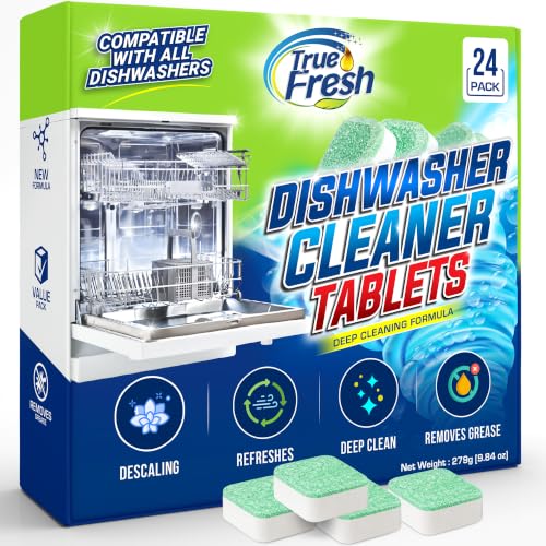 True Fresh Dishwasher Cleaner & Deodorizer Tablets, 24-Pack Dishwasher Maintenance Tablets for Interior, Pump, Filter, Spray arm & Drain, Helps Remove Grease, Limescale & Mineral Buildup 1-Year Supply