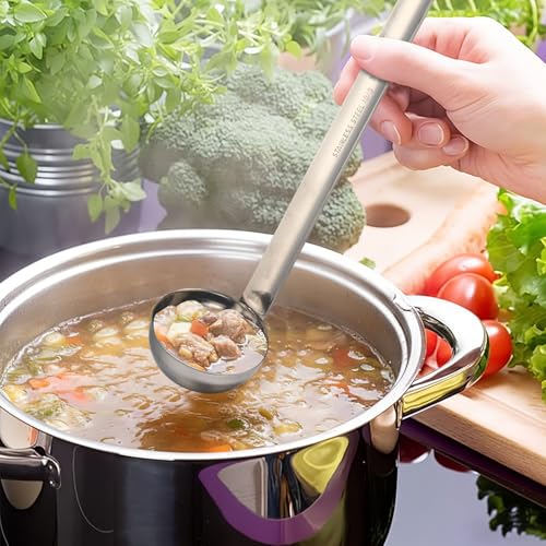 meekoo 1 Pieces Stainless Steel Ladle Soup Handle Ladle with Pouring Rim for Kitchen Cooking Soup Sauce (1 oz) - size: 1 oz
