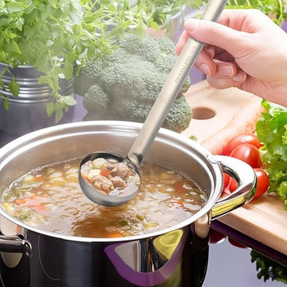 meekoo 1 Pieces Stainless Steel Ladle Soup Handle Ladle with Pouring Rim for Kitchen Cooking Soup Sauce (1 oz) - size: 1 oz