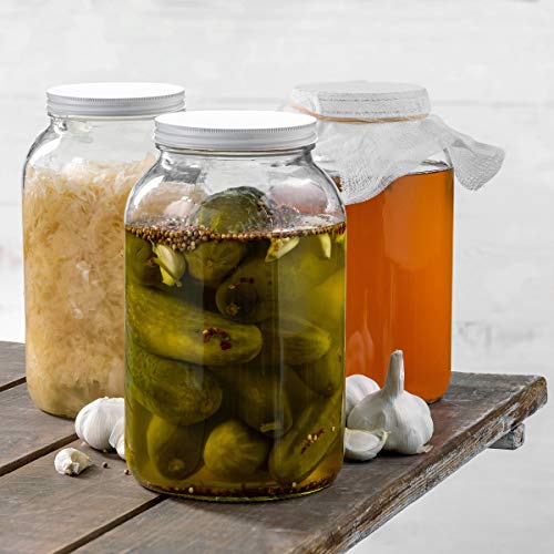1 Gallon Glass Jar With Lid – Large Glass Jar With Airtight Metal Lids - USDA Approved BPA-Free Dishwasher Safe, Wide Mouth Sun Tea Jar, Gallon Mason Jar for Storage, Fermenting, And Brewing (2 Pack)