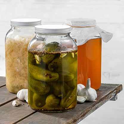 1 Gallon Glass Jar With Lid – Large Glass Jar With Airtight Metal Lids - USDA Approved BPA-Free Dishwasher Safe, Wide Mouth Sun Tea Jar, Gallon Mason Jar for Storage, Fermenting, And Brewing (2 Pack)