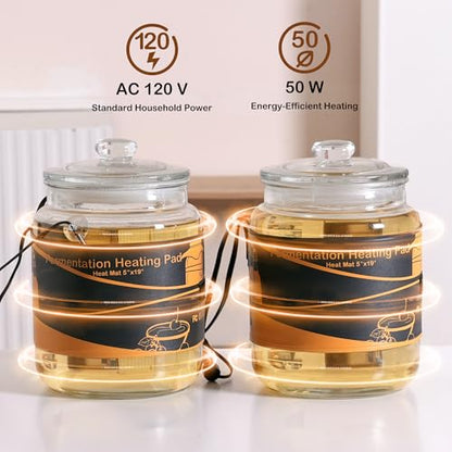 2-in-1 Kombucha Heating Wrap Set – Dual 5"x19" Fermentation Heateing Pads with Digital Thermostat for 1 Gallon Jars, Beer, Wine & Mead Brewing, 50W Waterproof Design - size: 10" x 19"