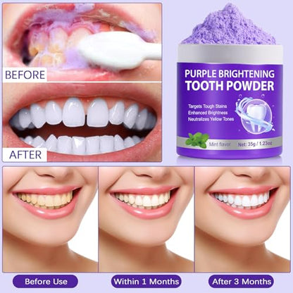 2PCS Purple Powder Teeth Whitening - Purple Brightening Powder - Removes Stains, No Sensitivity - Toothpaste Power - for Coffee, Tea and Food Stains - Fresh Mint Flavor, Breath Freshener - size: 0.62 Ounce (Pack of 2)