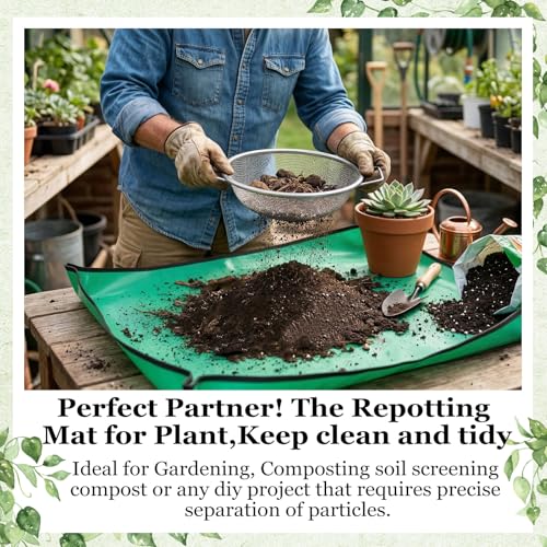 2PCS Soil Sifter for Gardening with Handle,Stainless Steel Rock Compost Soil Sifter for 5 Gallon Bucket,1/4in,1/8in Mesh Garden Sifting Screen Gravel Sawdust Vermicompost with Repotting Mat - size: 2-Piece Set (1/4", 1/8" Mesh)