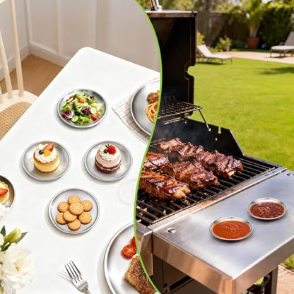 Stainless Steel Plates, 4 Pack 5.5 inch Mini 201 Metal Food Serving Plate Set, Reusable Snack Eating Dishes Round Shatterproof Silver Brushed Finish Dishes for BBQ Dinner Oven Dishwasher Safe - size: 5.5"