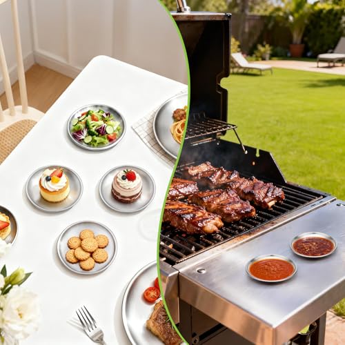 Stainless Steel Plates, 4 Pack 5.5 inch Mini 201 Metal Food Serving Plate Set, Reusable Snack Eating Dishes Round Shatterproof Silver Brushed Finish Dishes for BBQ Dinner Oven Dishwasher Safe - size: 5.5"