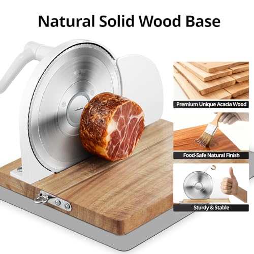 Foldable Manual Bread Slicer with Dual German RSG Blades, Homemade & Sourdough Bread, Adjustable Thickness & Scale, Hand Crank Cutter, Durable Aluminum Alloy Body & Acacia Wood Base