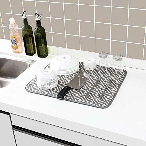 SUBEKYU Microfiber Dish Drying Mat for Kitchen Counter, Absorbent Dishes Drainer/Rack Pad for Countertop, 19.2 by 15.8 Inches (Rhombus), Grey, 1 Pack - color: Dark Grey 1P 19.2*15.8