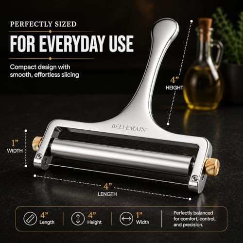Bellemain Stainless Steel Wire Cheese Slicer with 2 Extra Wires – Handheld Cheese Cutter for Block Cheese, Adjustable Thick & Thin Slices for Cheddar, Gruyere, Raclette & Mozzarella (Silver) - color: Silver