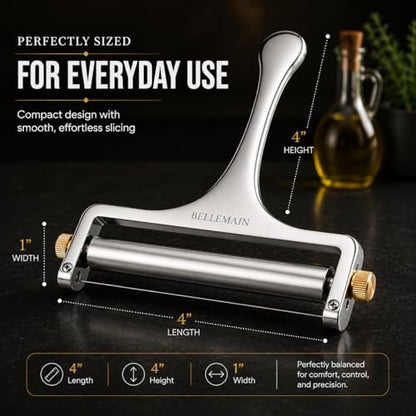 Bellemain Stainless Steel Wire Cheese Slicer with 2 Extra Wires – Handheld Cheese Cutter for Block Cheese, Adjustable Thick & Thin Slices for Cheddar, Gruyere, Raclette & Mozzarella (Silver) - color: Silver
