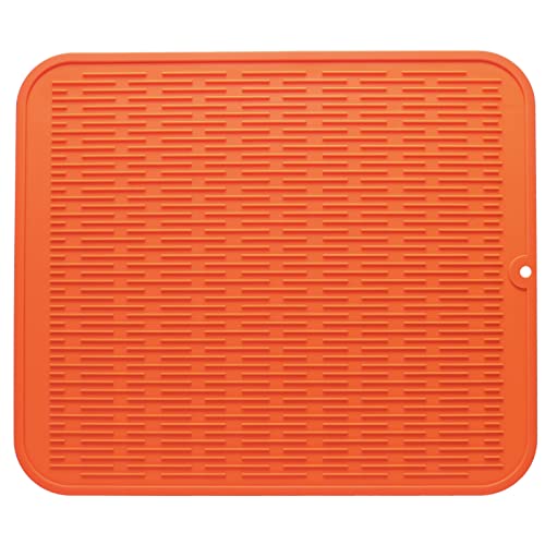 MicoYang Silicone Dish Drying Mat for Multiple Usage,Easy clean,Eco-friendly,Heat-resistant Silicone Mat for Kitchen Counter or Sink,Refrigerator or Drawer Liner Orange 2XL 24 inches x 18 inches - color: Orange, size: 24"L x 18"W