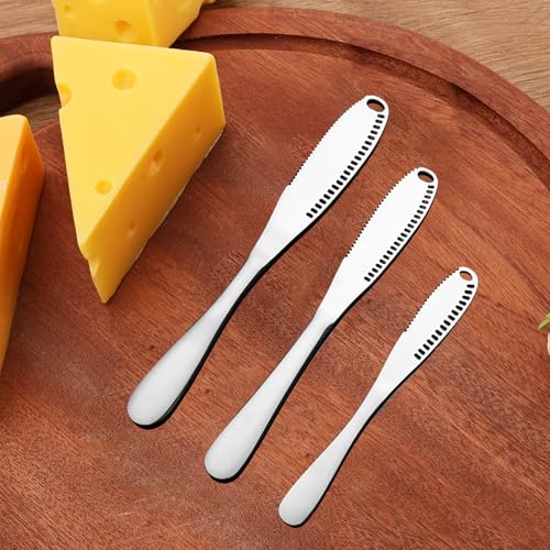 3Pcs Silver Butter Knife, 3 in 1 Stainless Steel Butter Knife Curler, Slicer and Spreader, Kitchen Gadgets for Cheese,Peanut - size: 3Pcs Silver Butter Knife