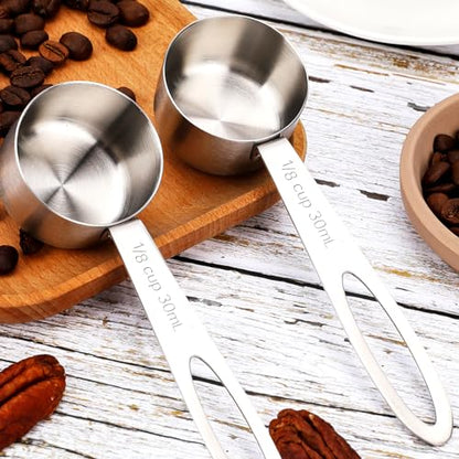 2Pcs 1/8 Cup Measuring Cup, 30ml Scoop, Stainless Steel Measuring Cups, Coffee Scoops, Measuring Scoops Tablespoon Measure Spoon, Long Handle Cooking Measuring Scoop(30ML) - color: 2 Pcs/Long Handle