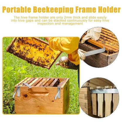 2 Pcs Bee hive Frame Holder, Stainless Steel Beehive Inspection Bracket, Left and Right Bee Hive Stand Tool, Bee Keeping Starter Kit, Beehive Stand Beekeeper's Hive Tools Beekeeping - color: Silver White Stainless-2