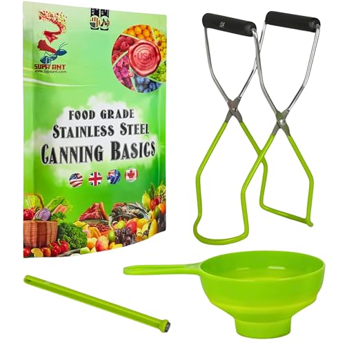 Supa Ant Canning Supplies Starter Kit (Food Grade) - Canning Kits Set for Beginners - 3 Pcs. Including Wide Mouth Jar Funnel, Magnetic Lid Lifter, Stainless Steel Jar Lifter (Assembled in USA) Green - color: Green