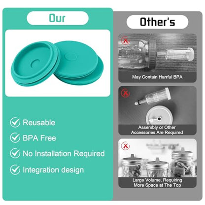 Wide Mouth Mason Jar Fermentation Lids – Silicone Fermenting Caps with Waterless Airlock, Self-Burping Fermenter Tops for Pickles, Kimchi, and Probiotic Foods, 3 Pack Mint (Jars Not Included) - color: Mint