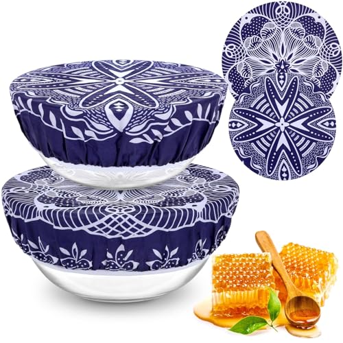 2 Large Reusable Beeswax Bowl Covers for Bread Proofing, 10/12 Inch Elastic Beeswax Wraps Cotton Cloth Sourdough Bowl Covers for Proofing Baskets, Mixer Bowls, Food Storage Containers - color: Fine-grained Floral