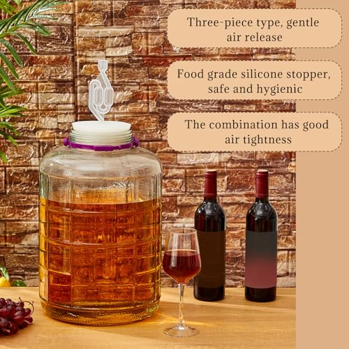 Ziliny 2 Pieces 4 Gallon Glass Carboy Wide Mouth, with Drilled Silicone Stoppers and Airlock, Fermenting Carboy for Beer Wine Brewing Equipment, Home Fermentation Container - size: 4 Gallon