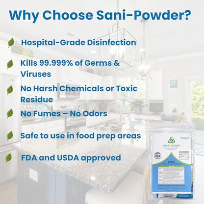 Sani-Powder HOCl Cleaning Powder – Fast-Dissolving Granules for Hard, Non-Porous Surfaces – Multi-Surface Cleaner, Easy-Mix Concentrate, Low Odor, No Residue – Gallon Pack (2 Packets) - size: 0.15 Ounce (Pack of 2)