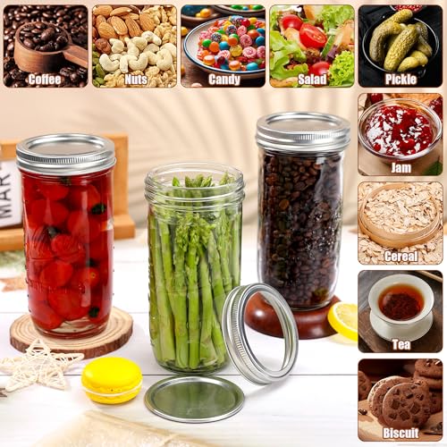 24oz Wide Mouth Mason Jars – 4 Pack Reusable Glass Mason Jars with Airtight Lids for Canning, Pickling, Food Storage, Jam, Jelly, DIY Crafts – Dishwasher Safe