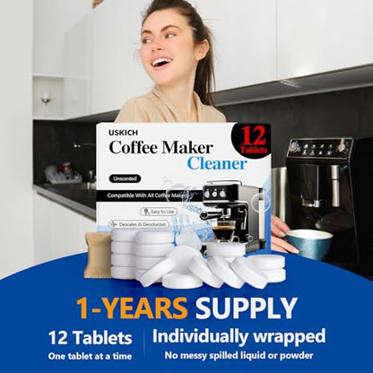 Coffee Machine Cleaner Descaler Tablets 12 Pack, Coffee Maker Cleaner for Keurig, Ninja, Breville, Delonghi, Nespresso, Miele,Espresso Machine Cleaning Tabs,Descaling Solution for Coffee Pot Maker - size: 1 Count (Pack of 12)