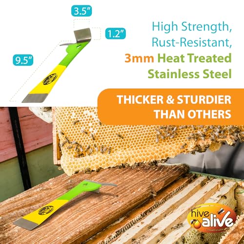 HIVE ALIVE 1 EZ Find Pro HiveTool – Heat Treated 3mm Thick for Lasting Strength - Beekeeper Tools for Prying, Lifting, and Scraping. Its Multi-Color Easily Stands Out in Green Vegetation and Scrub