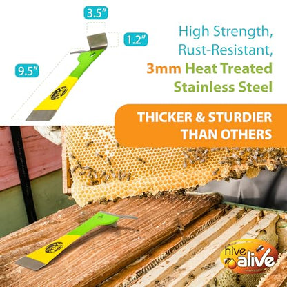 HIVE ALIVE 1 EZ Find Pro HiveTool – Heat Treated 3mm Thick for Lasting Strength - Beekeeper Tools for Prying, Lifting, and Scraping. Its Multi-Color Easily Stands Out in Green Vegetation and Scrub