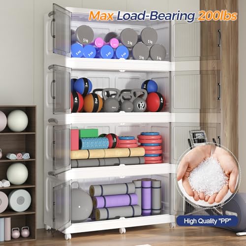 Extra Large Stackable Storage Bins with Lid, 120Gal/480QT Foldable Collapsible Storage Box with Doors, Wheels and Drawers, Plastic Closet Organizer Container for Kitchen, Bedroom, Dorm, 3Pack - size: 40Gal-3Pack