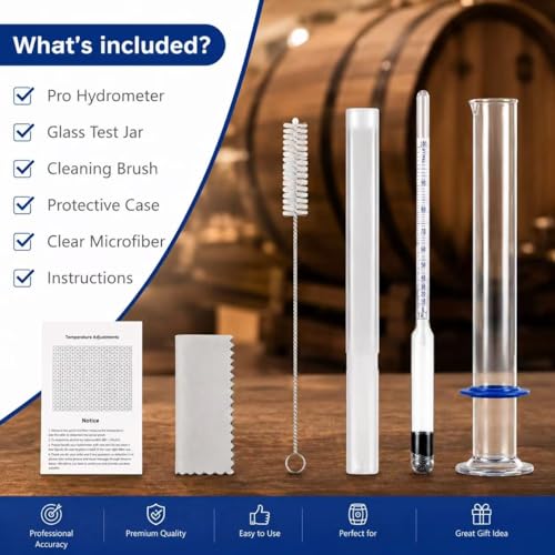 Hydrometer Alcohol Meter Kit, Hydrometer Alcohol 0-200 Proof & Tralle with Hydrometer Test Jar, Alcohol Proof Tester Hydrometer, Alcohol Tester for Liquor, Distilling Moonshine Alcoholmeter