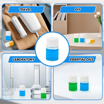 2ml Clear Glass Vials with Screw Caps and Plastic Stoppers, 1/2 Dram Small Liquid Sample Vial, Leak-Proof Vial, 12PCS(White Cap) - color: CLEAR, size: 2ml
