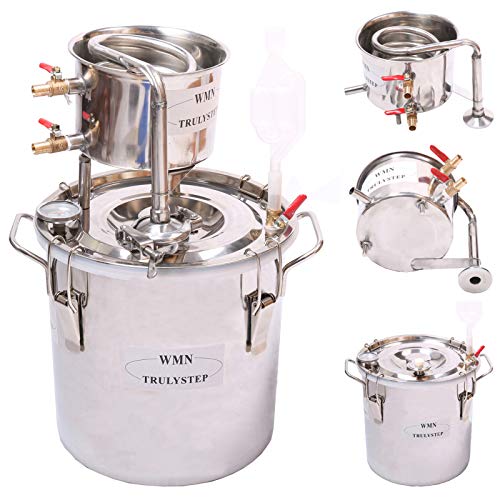 YUEWO 2 Pots Stainless Steel Still 3Gal/12Liters Water Alcohol Distiller Home Brew Kit Wine Making Supplies for DIY Brandy Whisky Vodka Distilled Water, Silver - size: 3 Gal 12 Liters