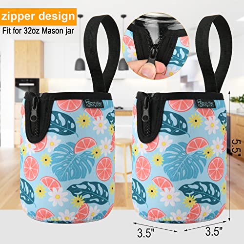 Beautyflier Mason Jars 32oz Wide Mouth Sleeve Regular Mouth Mason Jars Insulators Drinking Glass Coolers Sprouting Jars Blackout Sleeve (Flower & Leaf) - color: Flower & Leaf