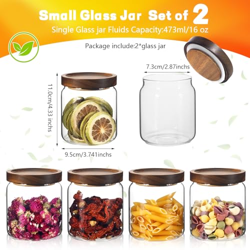 Glass Spice Jars Seasoning Containers Small Glass Jars with Lids Airtight Food Storage Canister for Kitchen Pantry Sugar Tea Coffee Bean Nuts Cookies Herbs Salt (16oz/473ml*2 Pcs) - color: 16oz/473ml*2 Pcs