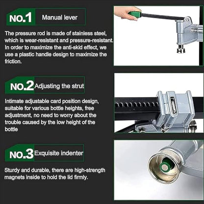 Manual Beer Bottle Capper Tool, Bench Bottle Cap Sealing Machine with Lever-Action Pressing Rod and Non-Slip Pad, Adjustable Height, 26mm Crown Capper for Home Brewing