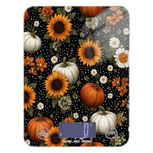 Food Scale Kitchen Scale for Baking Cooking Digital Food Weighing Measuring Scale Small Waterproof Electric Food Scale Black Dotty Pumpkins Sunflowers Daisy - color: Black Dotty Pumpkins Sunflowers Daisy