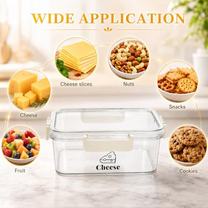 Cheese Container for Refrigerator,BPA-Free Deli Meat Storage Containers,Sliced Cheese Container for Fridge with Airtight Lid Refrigerator Organizers and Storage,Cream,Shredded,Cheeses Keeper