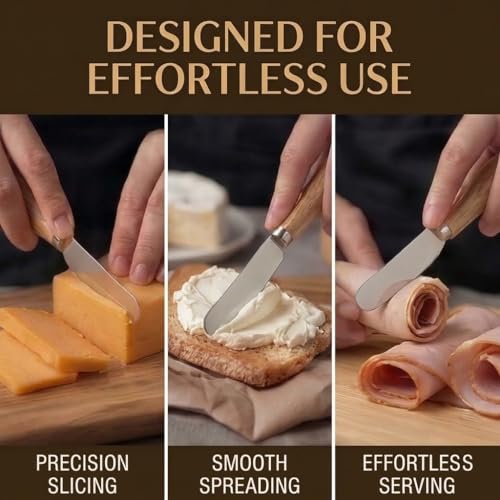 Small Cream Cheese Spreader Knives Set,Wooden 5in,Stainless Steel Butter Knife Spreader for Cocktail,Condimets,Dips,Appetizers,Jam,Pastry,Sandwich,Toast,Bagel,Charcuterie Board Serving Party Supplies - style: Cheese Spreader 6 Packs