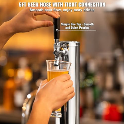 VEVOR Kegerator Tower Kit, Single Tap Beer Conversion Kit, Stainless Steel Keg Beer Tower Dispenser with Dual Gauge CGA320 Regulator & D-System Keg Coupler, Self-Closing Spring for Party Bar Home - style: Single Faucet Beer Tower