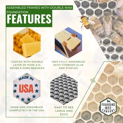 Foxhound Bee Company - Made in USA - Fully Assembled Deep Beekeeping Frames with Double Wax Beeswax Coated Plastic Foundation - 20 Pack - style: Deep - 20 pack