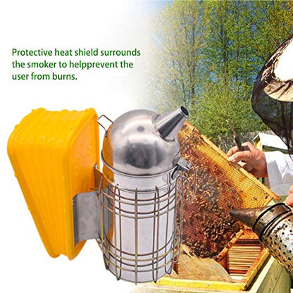 Bee Smoker with Heat Shield and plastic bellows, 201 Staniless Steel Beekeeping equipment