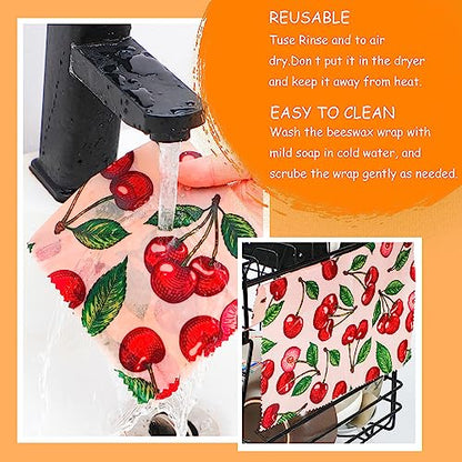 Reusable Beeswax Wrap, 11 Pack Eco-Friendly Beeswax Wraps For Food, Organic, Sustainable, Biodegradable, Zero Waste, Plastic-Free Food Storage, 1L Avocado, 2M Cherry, 4S Strawberry, 4XS Lemon Patterns
