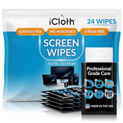 iCloth Screen Cleaner Wipes Individually Wrapped Travel Size Streak-Free (24 Large Wipes) - size: 24 Count (Pack of 1)