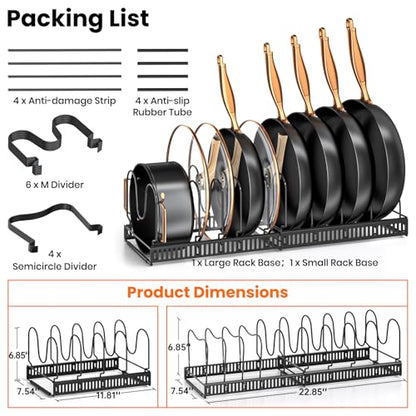 MUDEELA Pots and Pans Organizer Rack for under Cabinet, Expandable 11.81''-22.85'' Pot Lid Kitchen Cabinet Organizer Holder with 10 Adjustable Compartment Cutting Board Organizer for Pan Lid, Bakeware - style: 10 Dividers-Black