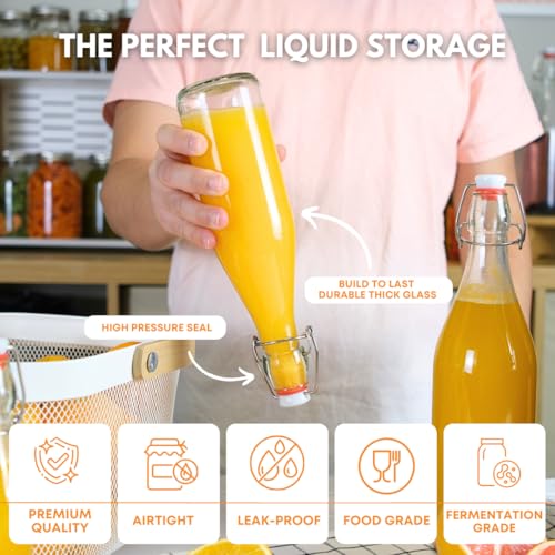 FastRack Swing Top Glass Bottles |33 oz – Pack of 6 | Clear Flip Top Glass Bottles for Home Brewing, Carbonated Drinks, Kombucha, Fermentation, Water | Food Grade – ECO Friendly - size: 6 Pack