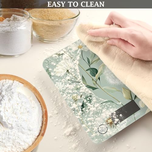 Sage Green Dandelion01 Food Scale Kitchen Digital Scale Food Ounces and Grams Dieting Baking Cooking Waterproof Glass Panels LCD Display,4 Units Tare Function - color: Sage Green Dandelion01