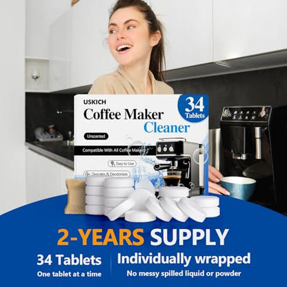 Coffee Machine Cleaner Descaler Tablets 34 Pack, Coffee Maker Cleaner for Keurig, Ninja, Breville, Delonghi, Nespresso, Miele,Espresso Machine Cleaning Tabs,Descaling Solution for Coffee Pot Maker - size: 1 Count (Pack of 34)