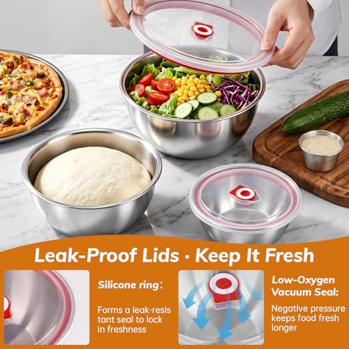 3 Pack Pizza Dough Proofing Box Includes Cutter, 800ML+1200ML+1800ML Stainless Steel Food Storage Container with Lid, Household Pizza Dough Bowl for Bread & Dough Balls - size: 1800ML